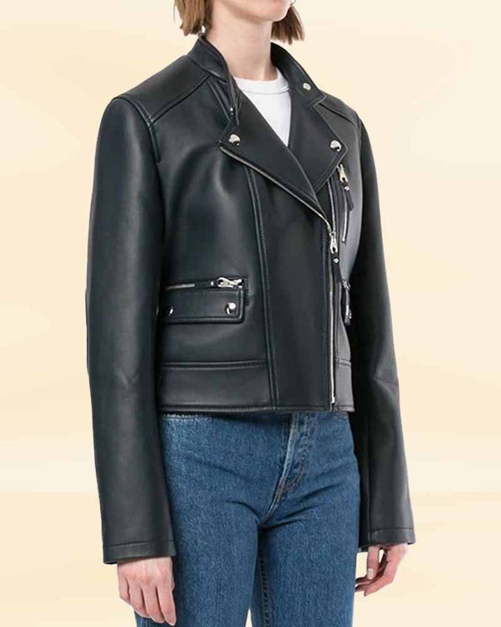 Women's Black Boxed Leather Jacket - A Timeless Investment Piece in USA