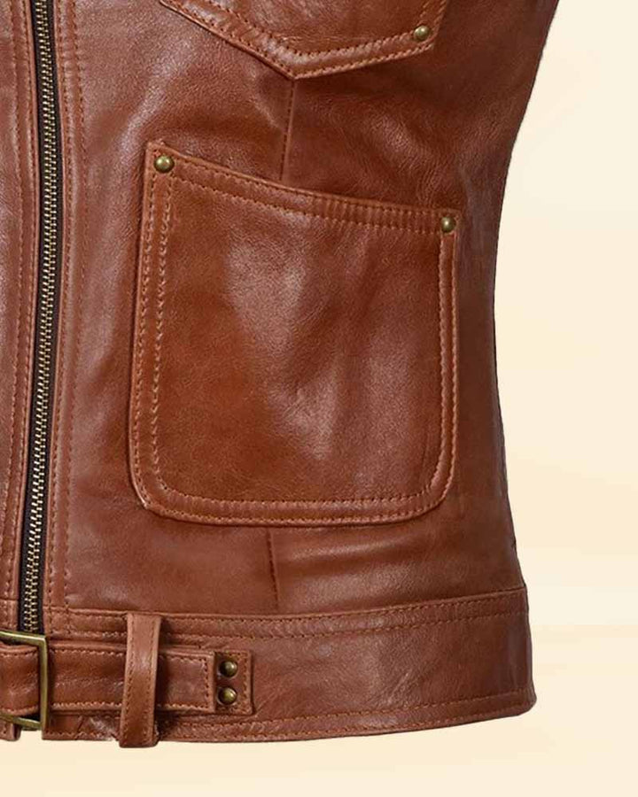 Elegant and sophisticated brown leather jacket for women in USA