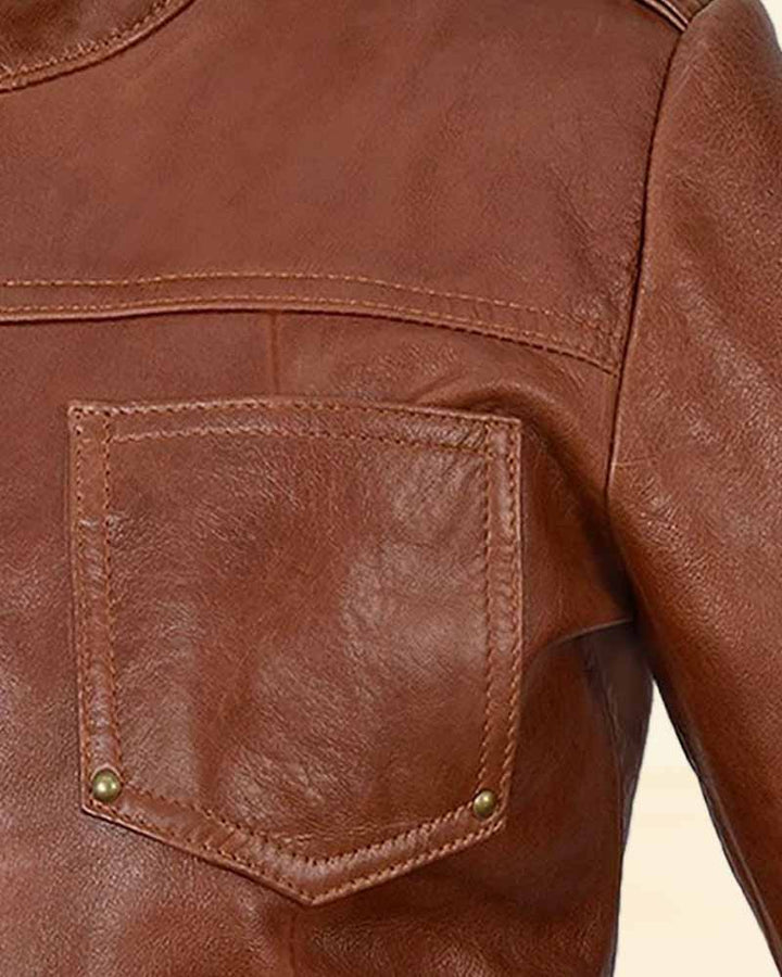 Women's premium brown leather jacket, a classic piece in USA