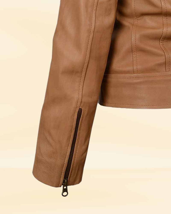 Fashionable Hunter Tan Leather Jacket for women in USA