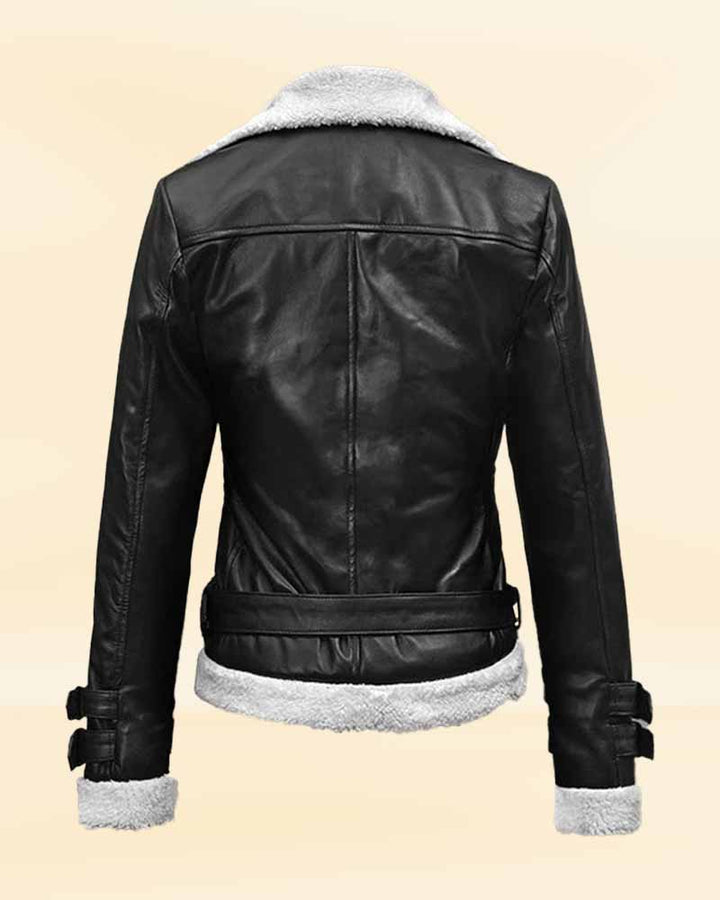 Get ready for the cold with our black faux fur lined leather jacket