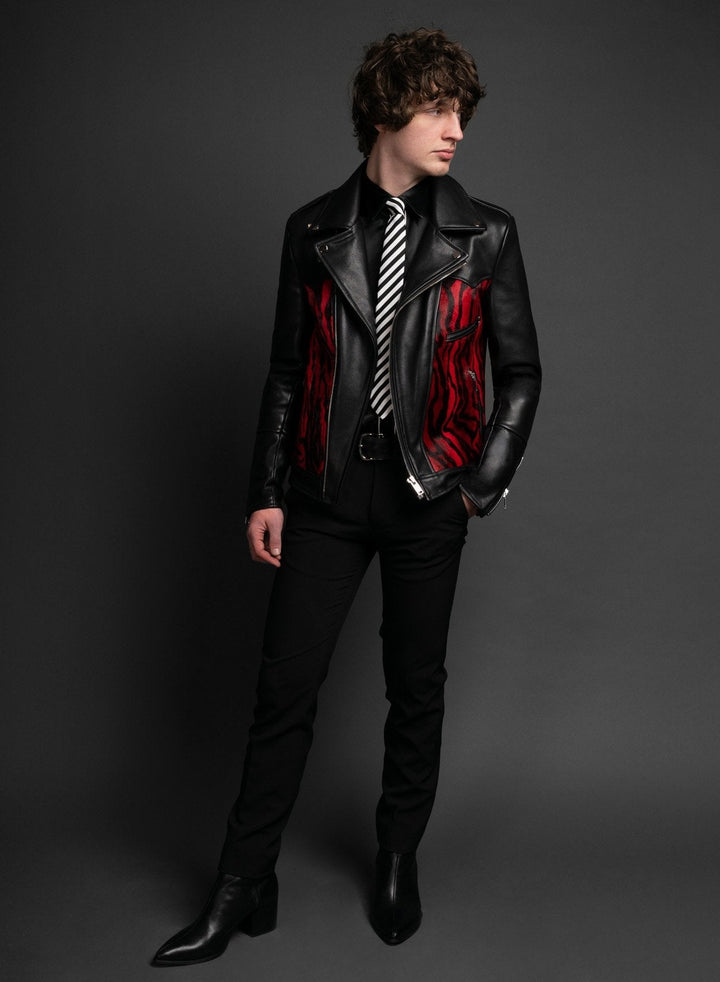 Fashionable Daytona red and black leather jacket in American style