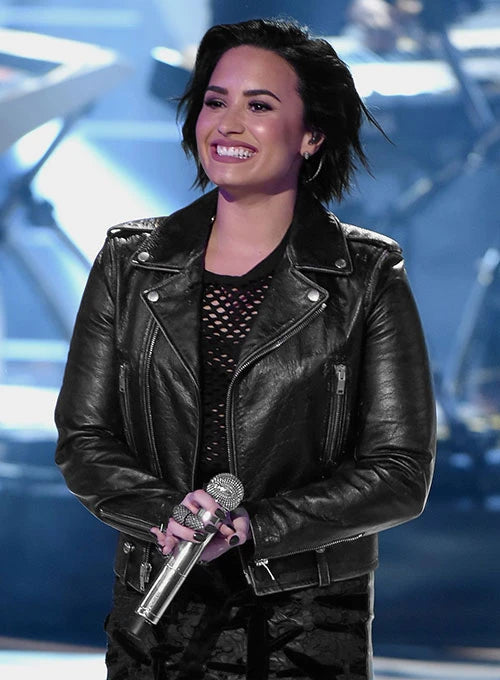 Rock a bold look with Demi Lovato's stylish jacket in American style