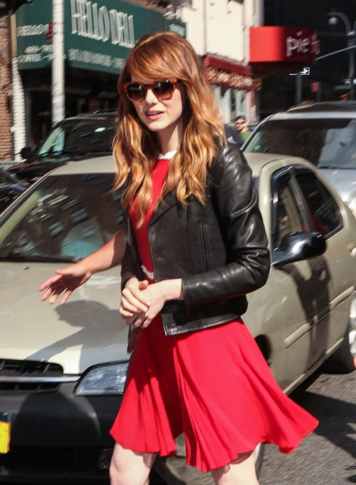 Emma Stone's classic leather jacket in USA market