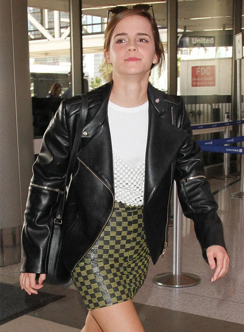 Emma Watson Elegant Black Leather Jacket Women Celebrity Jacket Celebrity Leather Jacket 