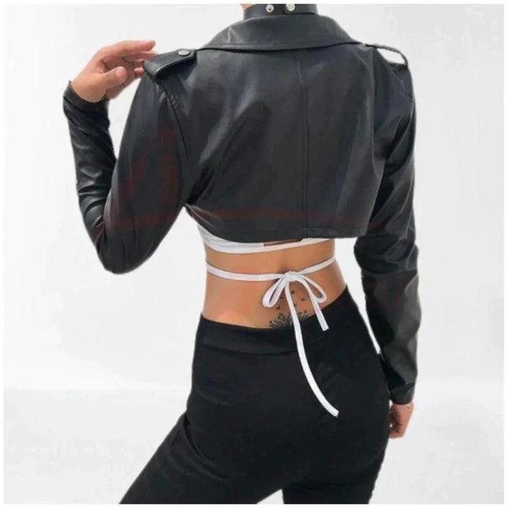 Edgy and Short Women's Leather Jacket in American style