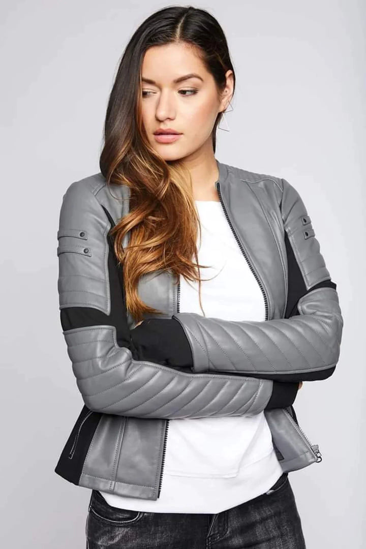 Versatile grey and black leather jacket for all genders in USA