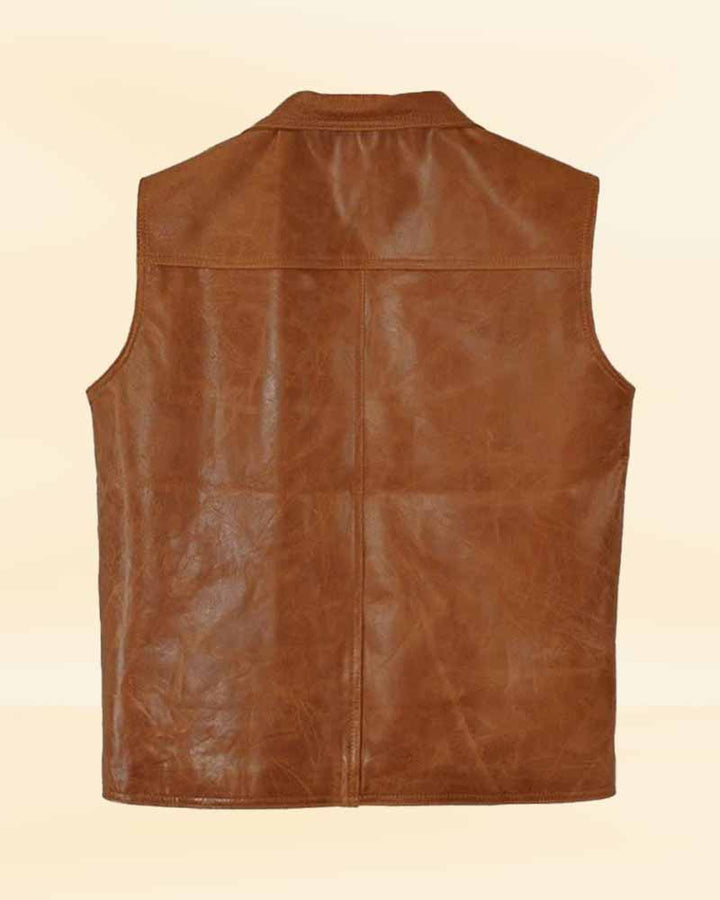 Sleek brown biker vest made of genuine leather