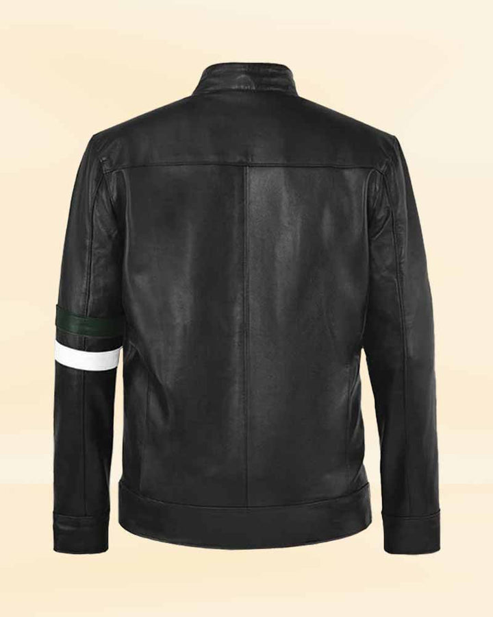 black leather jacket with zip closure