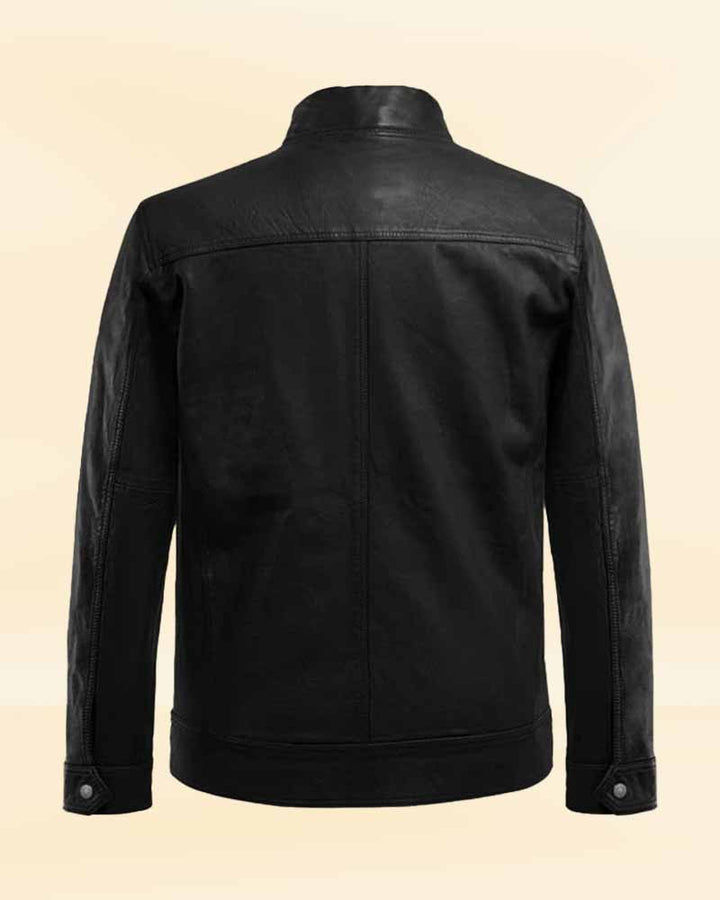 Stay warm and fashionable with the Thunder Storm Black Biker Leather Jacket, available in custom measurements or ready sizing options. USA style